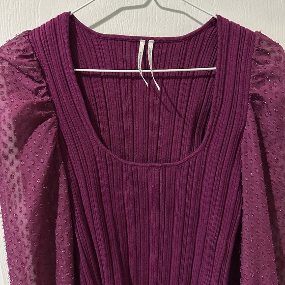 Anthropologie Purple Plum Puff-Sleeve Shimmer Sweater - Picture 8 of 13